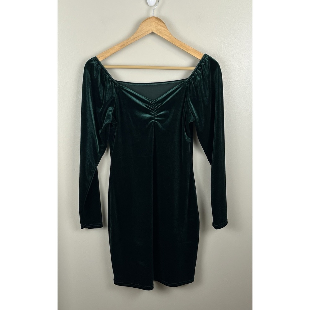 Romwe Velvet Green Long Sleeve Dress Women's Sz‎ S Formal Event Holiday Goth